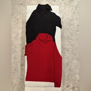 Ann Taylor Black and Red Cowl & Turtleneck Sweater Set. Marina wool